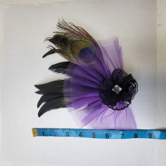 Purple Feathers Fascinator Peacock Feathers Tulle Hair Accessory Br… - Picture 8 of 11